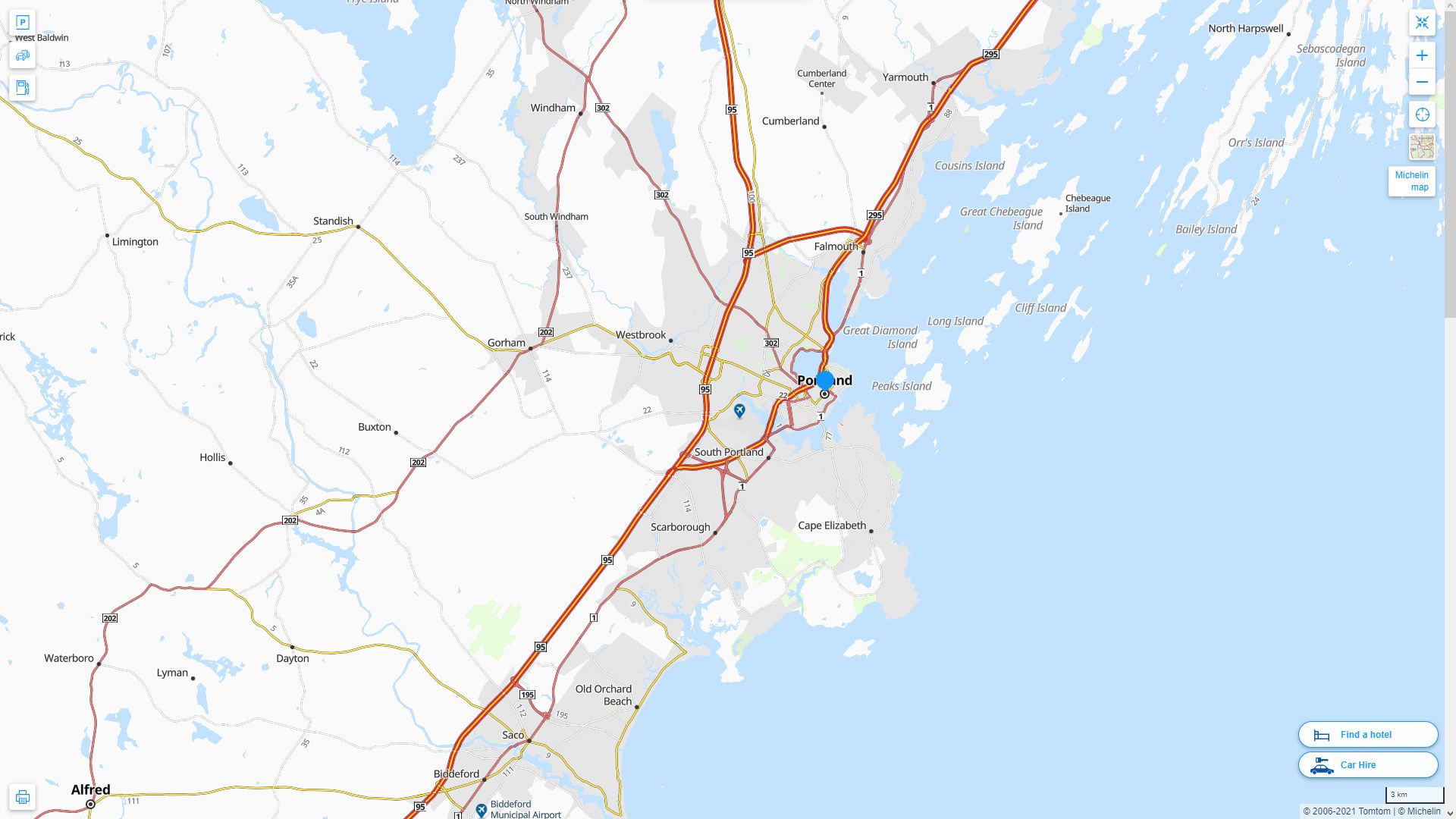 Portland Maine Highway and Road Map